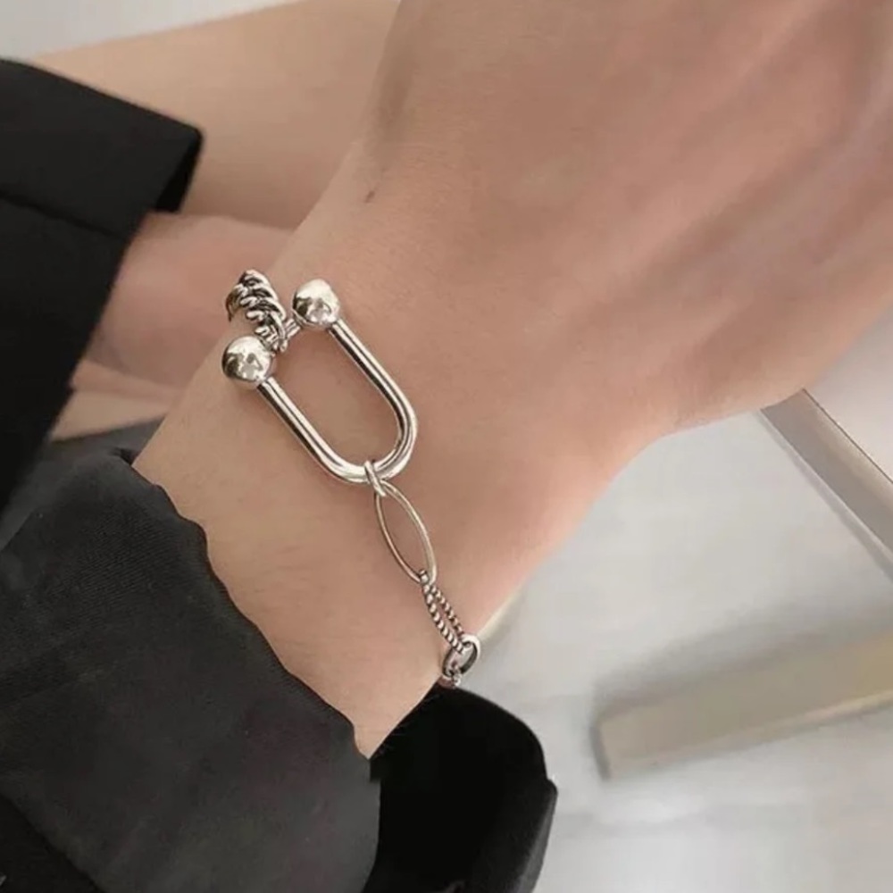 925 Silver Horseshoe U-Shaped Chain Bracelet